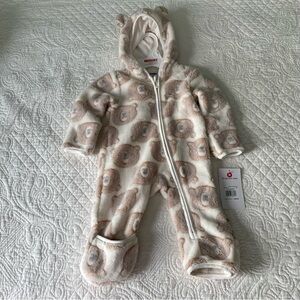 Huggies Babywear Fleece Cozy Bear Print Footie Snowsuit in Cream and Brown